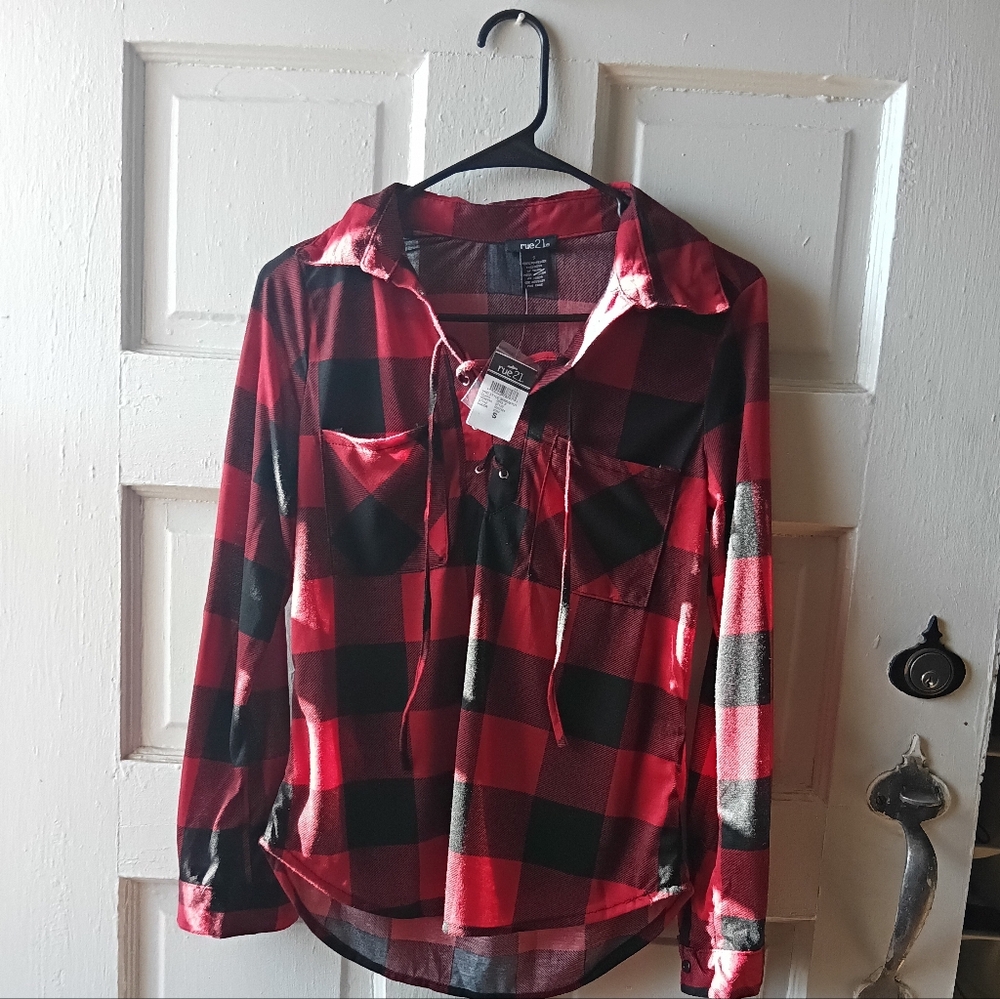 Rue 21 Red and Black Plaid Shirt